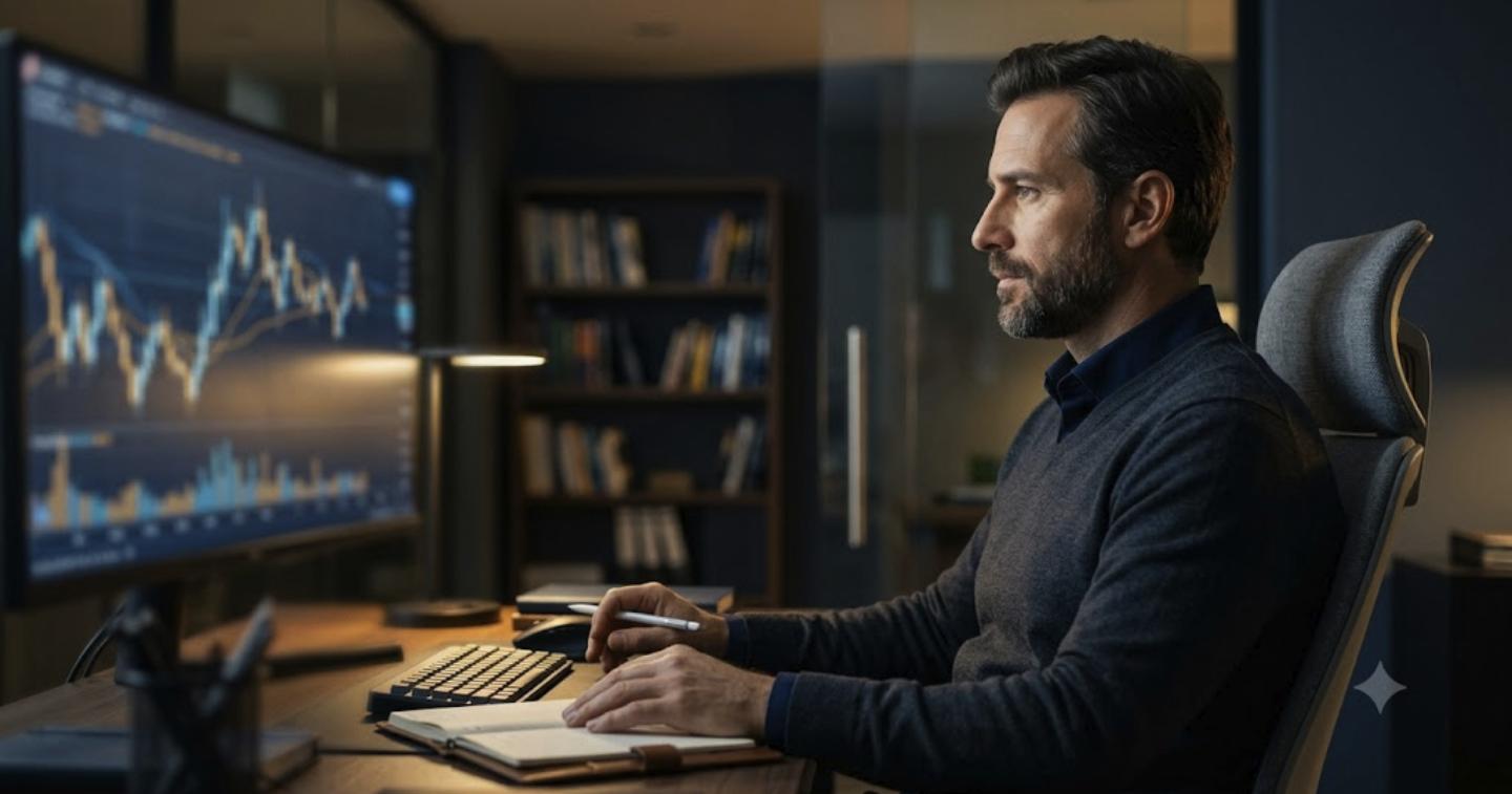 Trader aplicando el ratio riesgo beneficio en trading con calma y plan